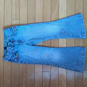 Embroidered Flare Jeans with Heart Design